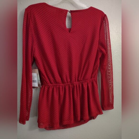 Lily White Red Polka Dot Wrap Tie Blouse Size Medium - Picture 14 of 16